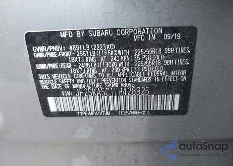 2020 Subaru Forester Limited from USA, damaged, VIN JF2SKASC1LH428926